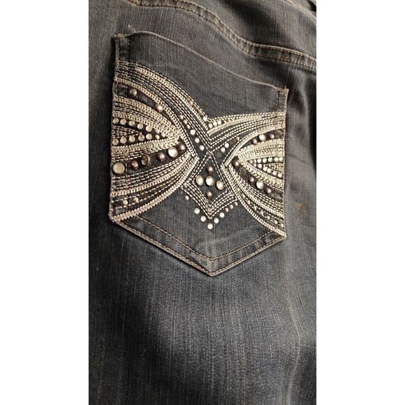 Chico's Women's Platinum Blue Jeans Size 2.5 US Large 14 Rhinestones Embroidery - Picture 6 of 12